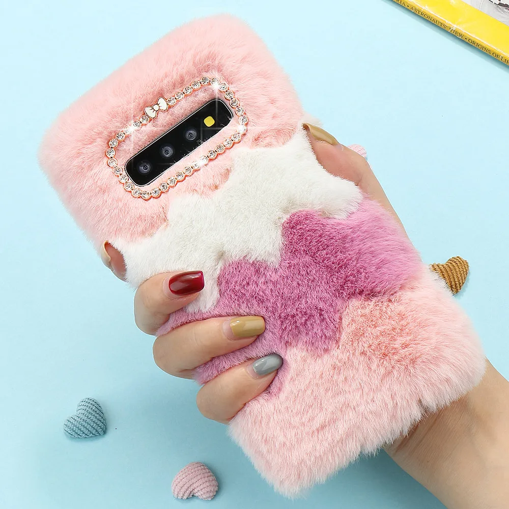 Fur Winter Warm Soft TPU Case for Samsung Galaxy S20 Ultra S10e S10 S7 Edge Note 9 8 S9 S8 Plus Plush Rabbit Phone Cover | Мобильные
