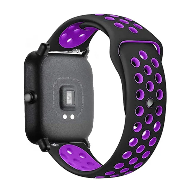 20mm/22mm Silicone band For Amazfit GTS 3/Pro/2/2e Mini/GTR 3 42mm/47mm/GTR2/stratos 2/3 Sport Watch Bracelet Amazfit bip strap black purple