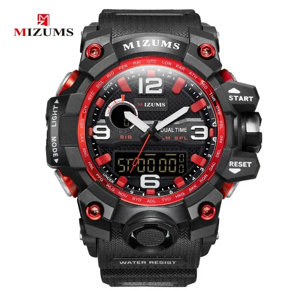 MIZUMS светодиодный цифровой аналоговый спортивные часы мужские Хронограф военные мужские G стиль модные спортивные часы мужские наружные мужские наручные часы - Цвет: red no box