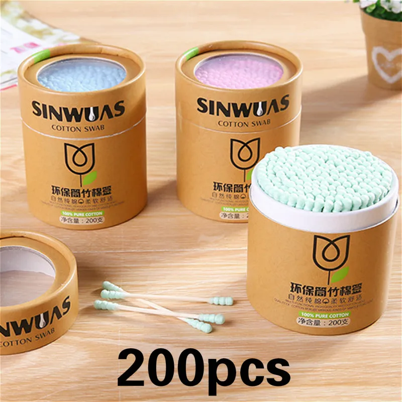 Baby Cotton Swabs 200pcs/Box Bamboo Wood Sticks Soft Buds Cleaning of Ears Tampons Cotonete Pampons Health Beauty | Красота и