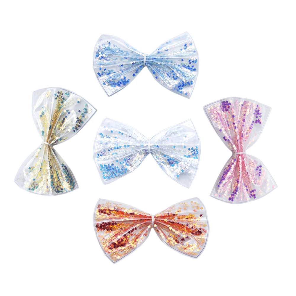 David Accessories 5 шт./лот Новинка 12,8x8 см прозрачный с кожаными бантиками, платье-пачка с пайетками ремесел ручной зажим для волос, аксессуары, 5Yc7410