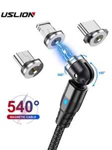 Магнитный кабель USLION Micro USB/Type-C, вращающийся на 540 градусов, для iphone 11 Pro, XS Max, Samsung, Xiaomi