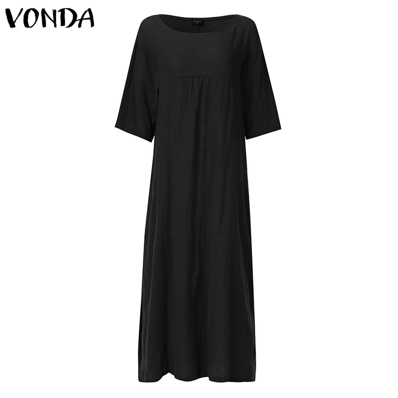 VONDA, свободное платье, женское, сексуальное, рукав 3/4, с разрезом, платья для вечеринок,, летнее, макси, Vestidos, женский пляжный сарафан размера плюс, Халат