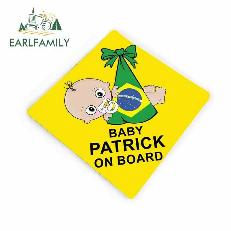 EARLFAMILY 13 см x 12 фото детской модели на борту флаг Бразилии желтое лобовое стекло