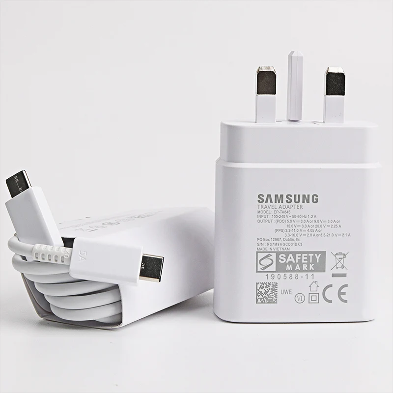 charger 100w 45W UK Plug Original Samsung Super Fast Charger Adaptive With PD type C To type C Cable For Galaxy S21 S20 A72 A71 A91 Note10 baseus 65w