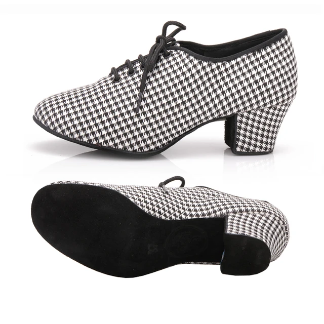 bd dance shoes T1-B Female Betty Latin dance shoes two point soft bottom Oxford cloth modern dance practice shoes T1 T1 houndstooth