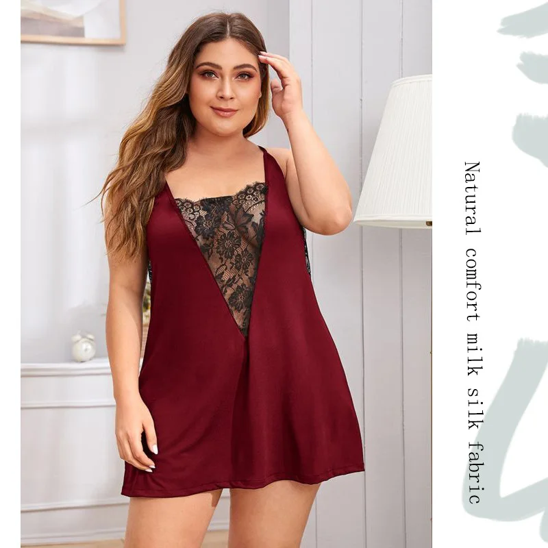 

Plus Size Sexy Nightdress Nightgown Sexy Nightwear Women Lace Floral Embroidery Camisola Lingerie Sleepwear hollow Nightdress