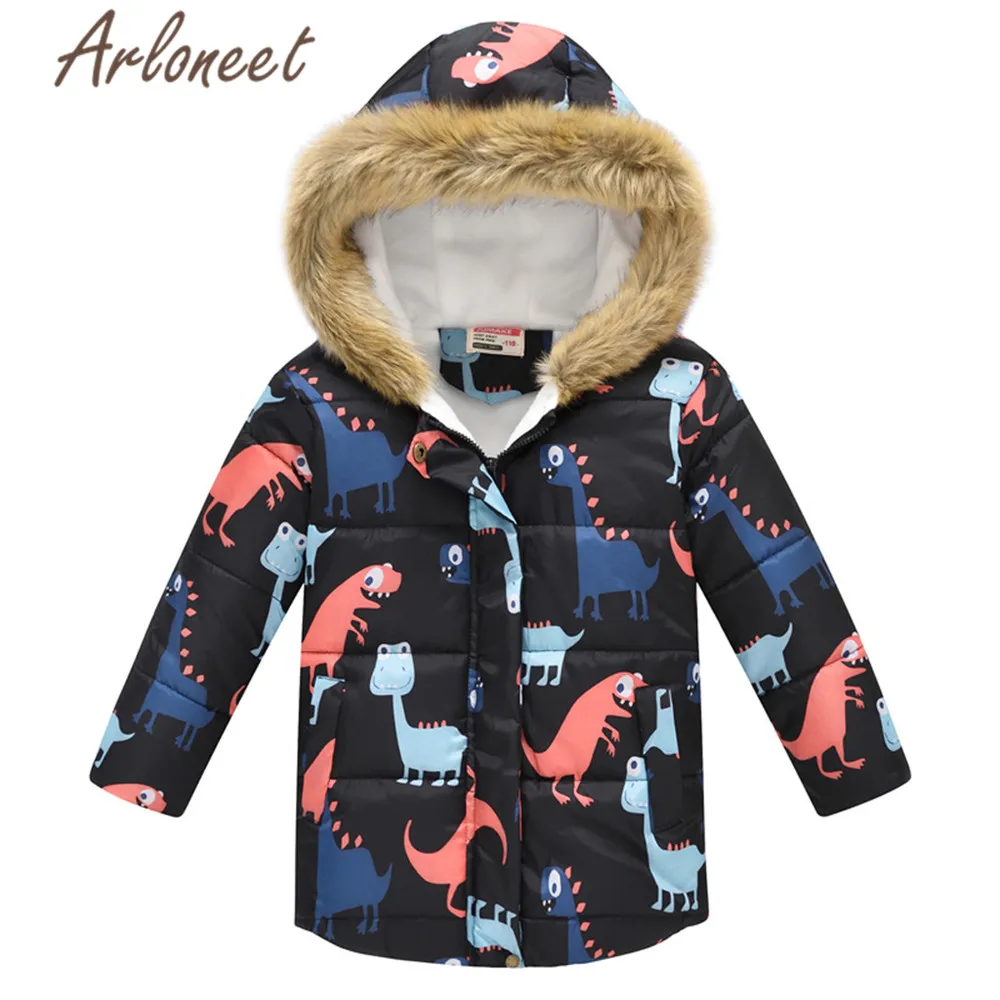 ARLONEET/пальто; пальто с капюшоном для мальчиков и девочек; зимнее плотное пальто; хлопковая куртка; куртка динозавр на молнии; детская парка; Верхняя одежда с героями мультфильмов
