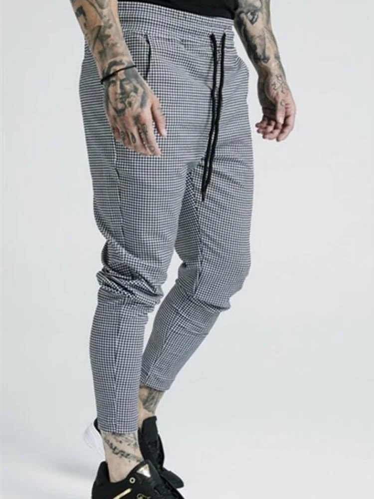 Мужская мода летние новые клетчатые шелковые повседневные спортивные брюки с принтом мужские уличные хип-хоп модные обтягивающие брюки из полиэстера