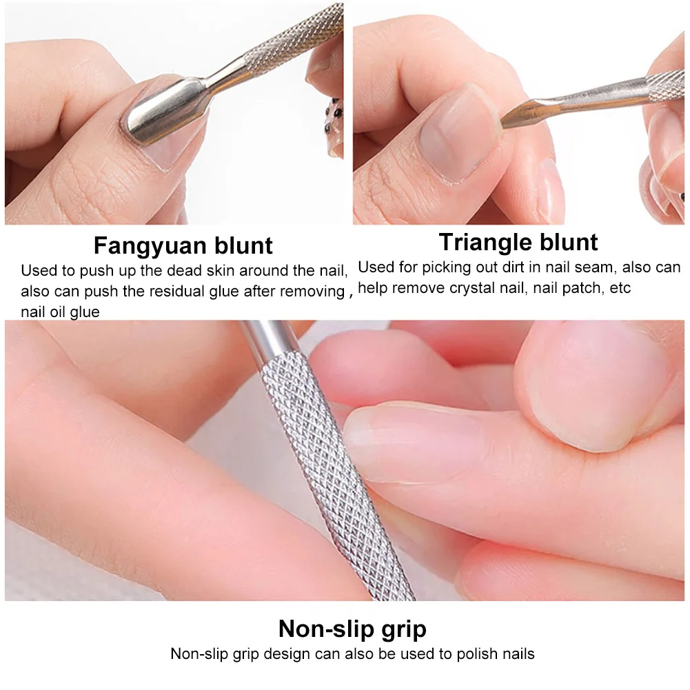 2Pcs Nail Polish Remover Art Accessories Stainless Steel Manicure Gel Cuticle Peeler Scraper Tools