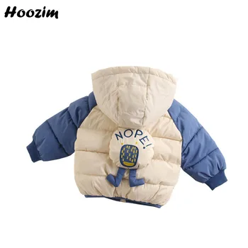

Winter Cartoon Letter Jacket For Girls 18M-6 Years Beauty Hooded Colorblock Parka Kids Fashion Warm Pocket Outerwear Coat Boys