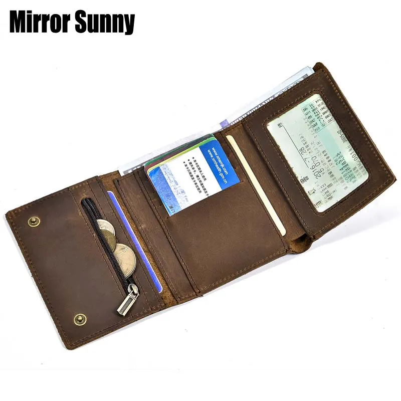 

Кошелек из натуральной кожи Crazy Horse мужской, короткий бумажник в стиле ретро, повседневный клатч для мелочи из воловьей кожи тройного сложения