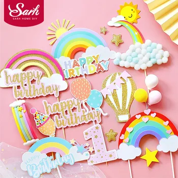 

Pink Blue Colorful Balloon Rainbow Happy Birthday Cake Topper Kid's Party Decoration Decoration for Baking Cute Gifts