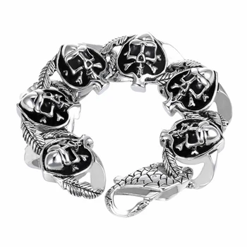 

316 Stainless Steel Viking Skull Charm Bracelet For Men Punk Heart Shaped Skeleton Link Hand Chain Homme Bracelet Jewelry