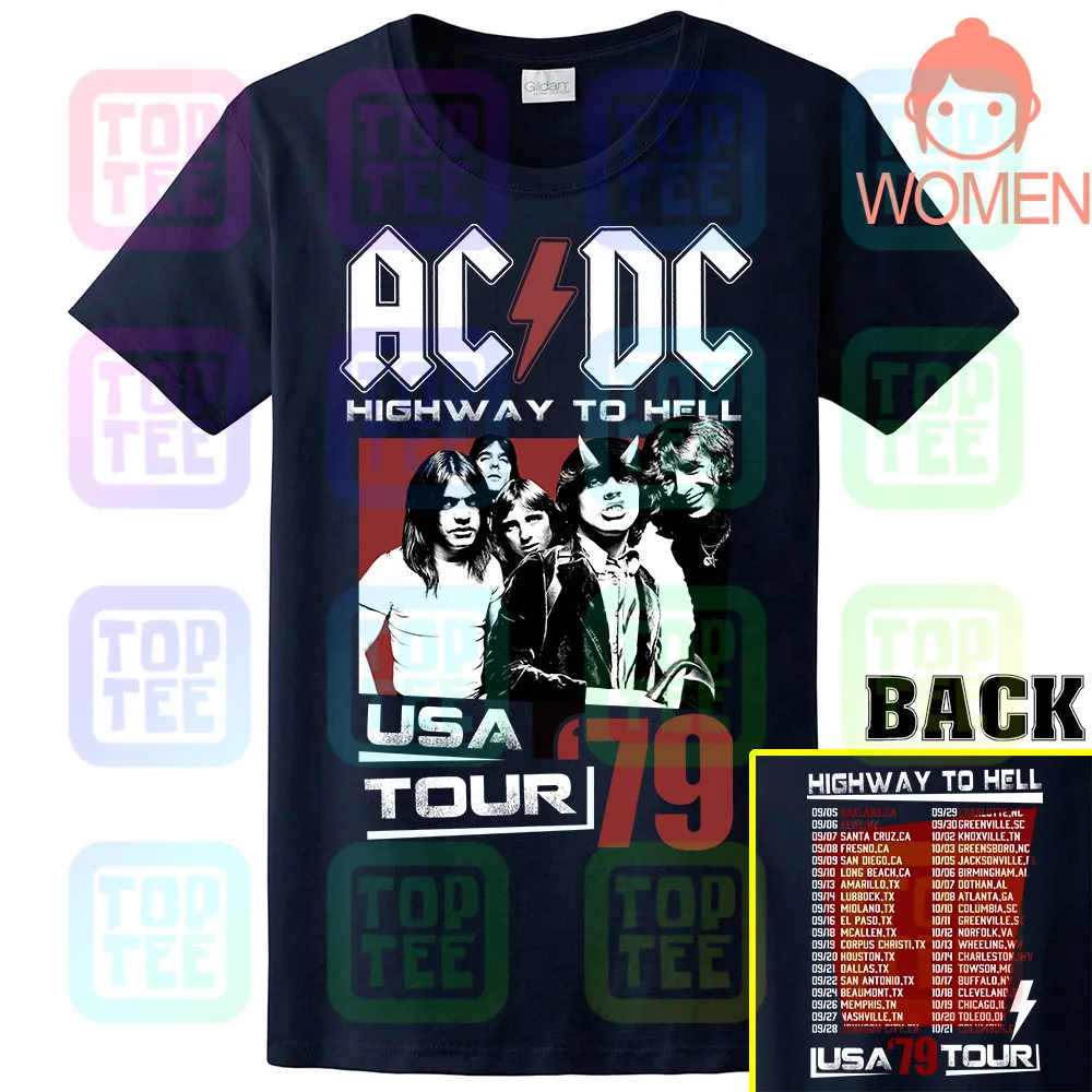 ACDC Highway to Hell USA Tour 1979 Мужская футболка Винтаж Рок-Группа Альбом Мерч - Цвет: WOMEN-NAVY