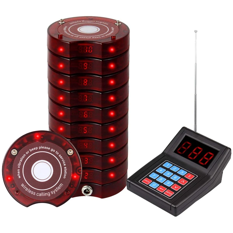 SU-668 Pager System for Restaurant 999 Beepers Wireless Calling with 10 Coaster Pagers Queue Truck Clinic Hosp | Электроника