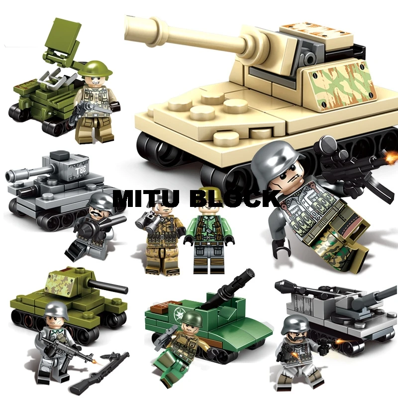 

WW2 Russian Italy Us British France Military Army Swat Soldiers With Tank Weapons Building Blocks Figures Kid Toy Gift