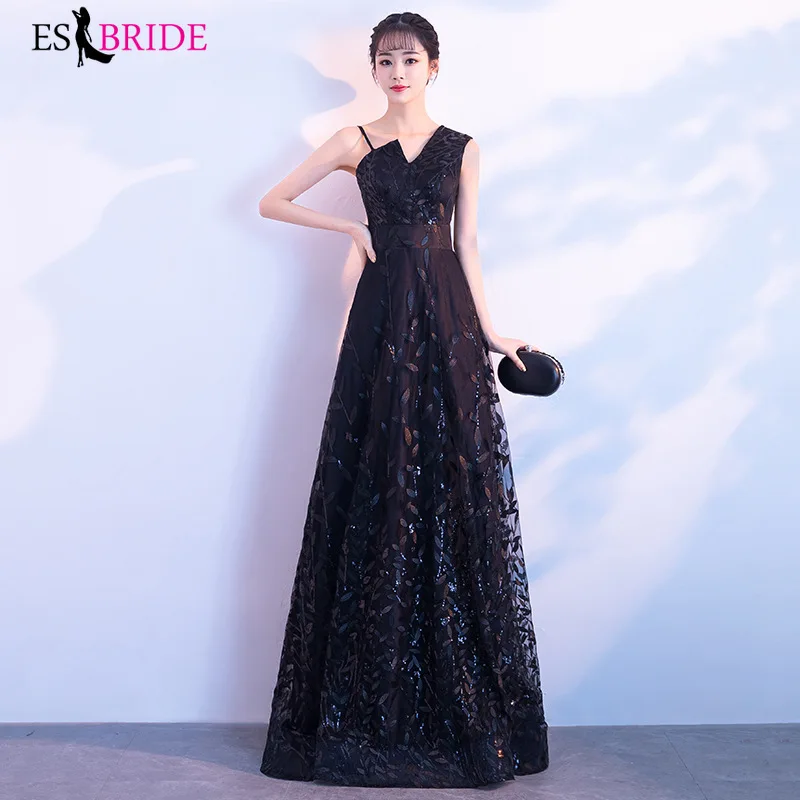

Sparkle Lace Evening Dresses Long ES30210 A-Line One Shoulder Elegant Cheap Evening Gowns Abendkleider Lang 2019