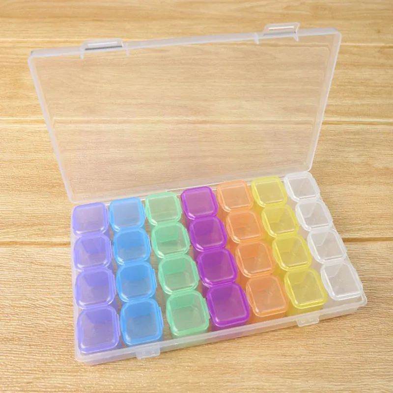 

28 Slots Diamond Painting kits Plastic Storage Box Nail Art Rhinestone Tools Beads Storage Box Case Organizer Holder kit