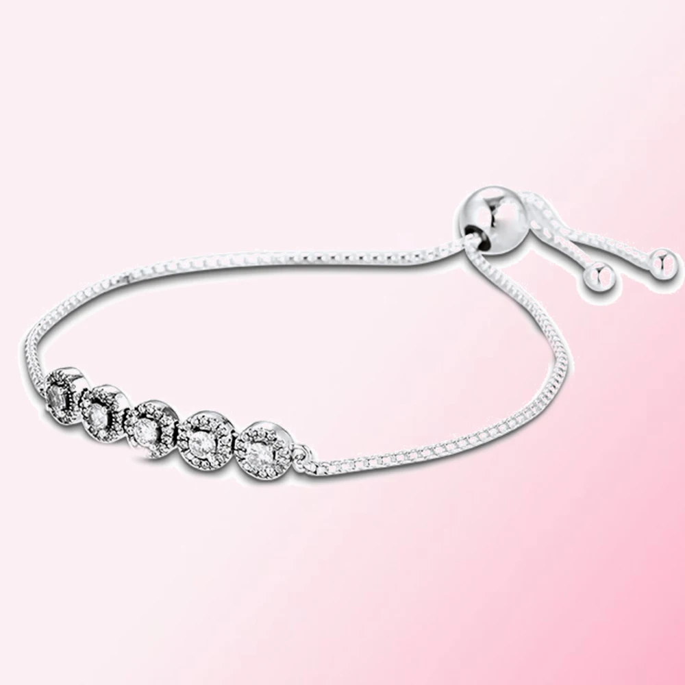 925 пробы Серебряный Круглый браслет со слайдером зимние женские модные ювелирные изделия подходят для самостоятельного изготовления бисера