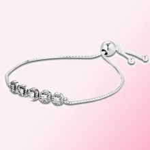 925 пробы Серебряный Круглый браслет со слайдером зимние женские модные ювелирные изделия подходят для самостоятельного изготовления бисера