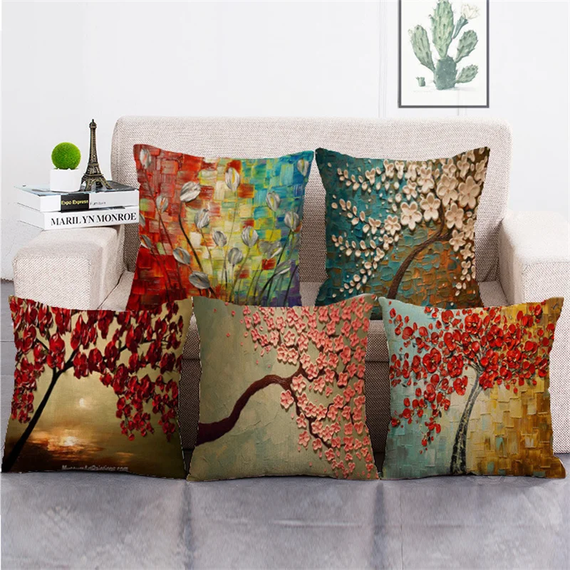 

1PC Fashion Oil Painting Tree Art Graffiti Printing Home Decor Car Sofa Cushion Cover Textiles Pillow Case