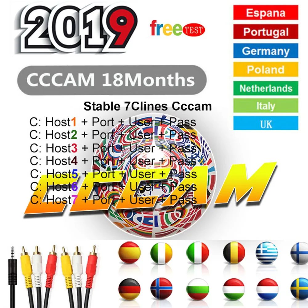 CCCAM 7 Cline на 1 год Испания CCCAM DVB S2 1 год Европа Бесплатный спутниковый ccam счет Share Sever Италия, Испания 1 год ТВ 7 кабель