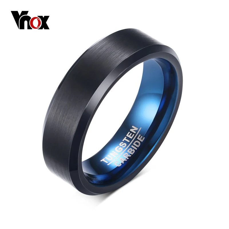 Vnox 6 мм синий реальный Вольфрам карбида Кольца для Для мужчин Jewelry черный