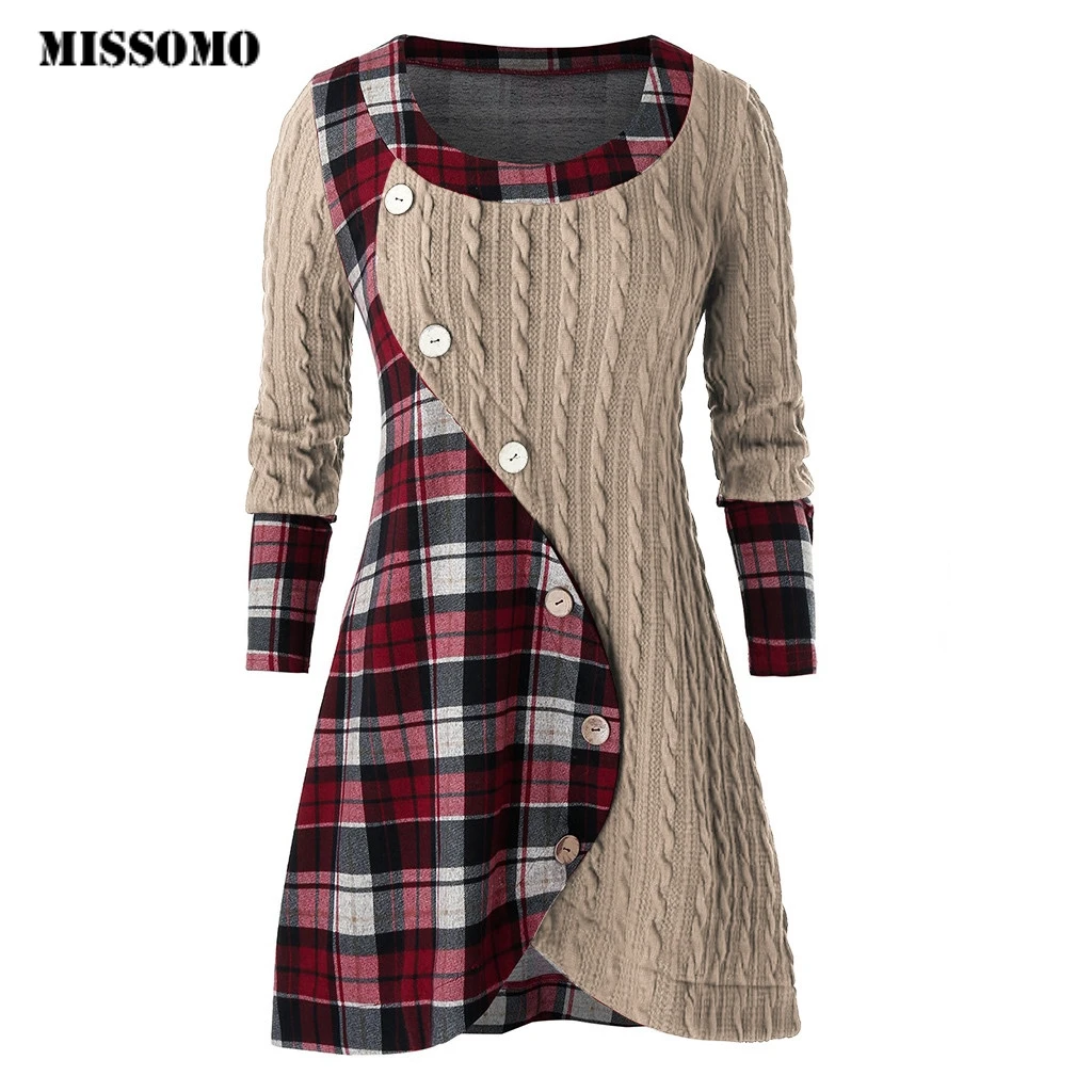 MISSOMO, зимний женский свитер,, пуловер с круглым вырезом, длинным рукавом, в клетку, с пуговицами, ажурные, ассиметричные, вязаные свитера, pull femme hiver