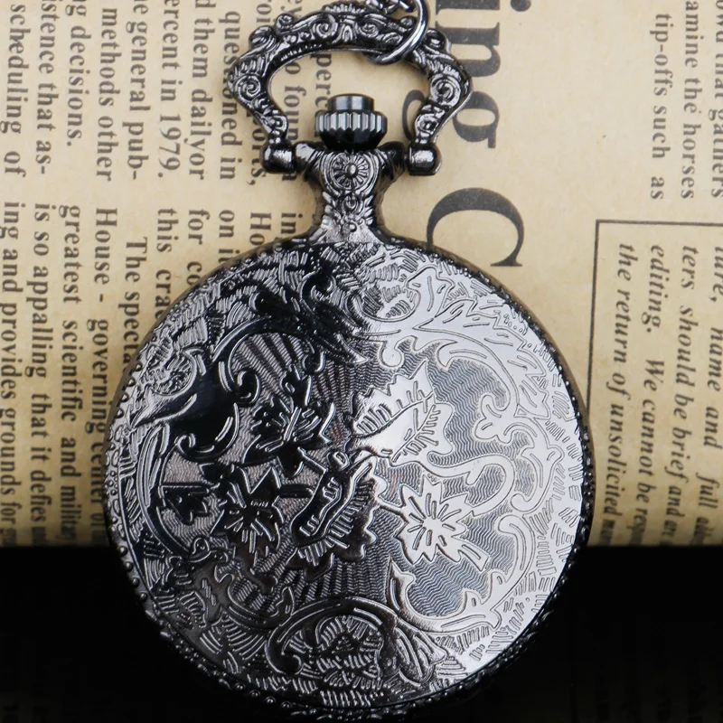 Montre de poche crâne creux pour hommes et femmes, mouvement à quartz bronze et noir, JOClock, collier pendentif, meilleurs cadeaux