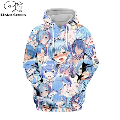 hoodies PLstar Cosmos Re Zero Starting Life в другом мире 3d толстовки/рубашка/Толстовка хипстер аниме унисекс Face Tops Kawaai-4 - Цвет: hoodies