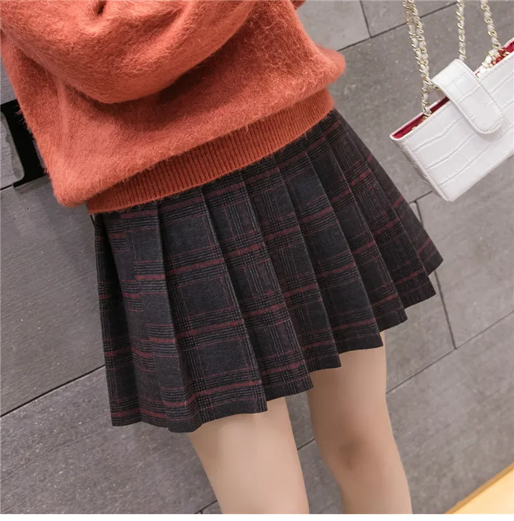 Корейский стиль Высокая талия плиссированные мини-юбки женские осень зима шерсть короткие юбки консервативный стиль Harajuku юбка