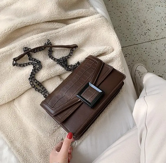 Coffee Маленькие женские сумки через плечо из искусственной кожи с каменным узором, модные сумки через плечо, роскошные женские сумки на цепочке - Цвет: Coffee