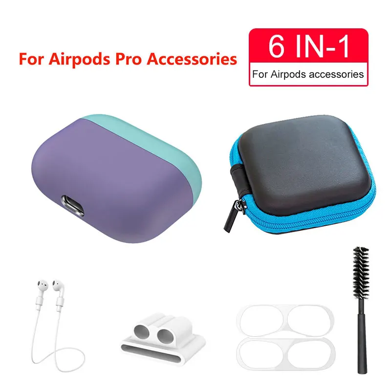 Style 8 6 в 1 чехол для Airpods Pro силиконовый чехол для Airpods Pro i100000 tws металлическая наклейка наушники гарнитура щетка для чистки - Цвет: Style 8