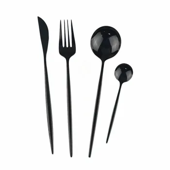 

Black Tableware Stainless Steel Cutlery Complete Fork Spoon Knife Cutlery Set Black Spoon Set Dinner Set Restaurant Dropshipping