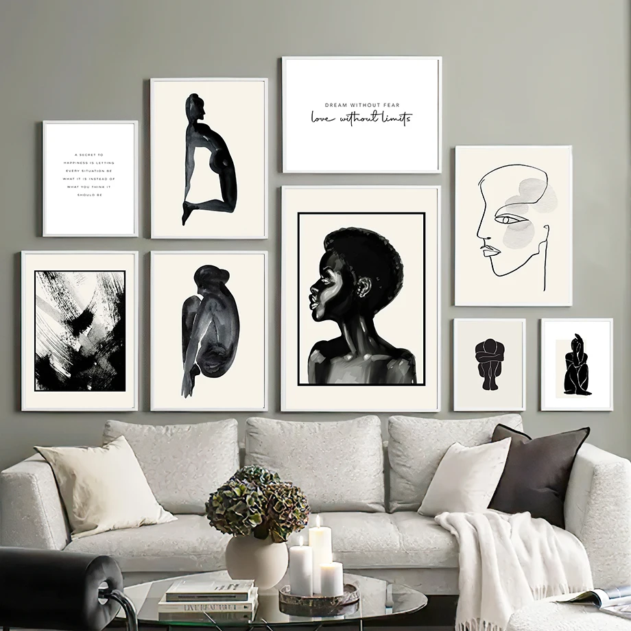 

Black White Abstract Girl Body Face Wall Art Canvas Painting Nordic Posters And Prints Wall Pictures For Living Room Salon Decor