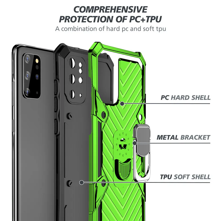 Shockproof Armor Kickstand Phone Case For Samsung Galaxy S20 Plus Note20 Ultra 5G Finger Magnetic Ring Holder Anti-Fall Cover