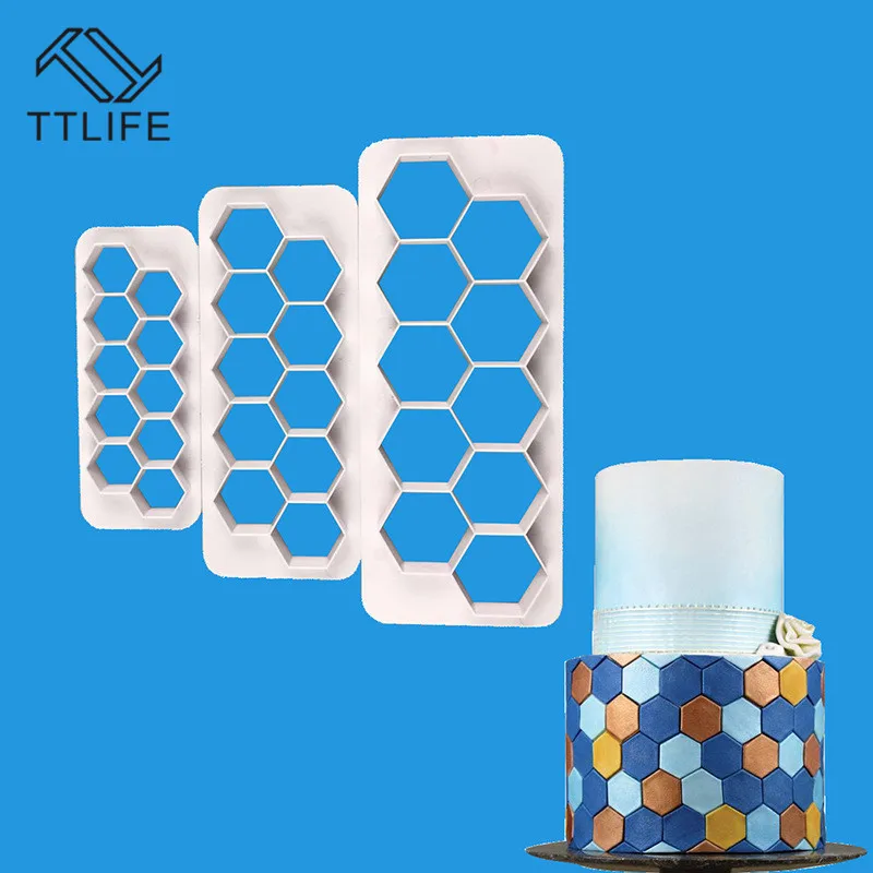 

TTLIFE 3 Pcs 7 Set Geometry Round Circle Fish Scale Hexagon Fondant Cookie Cutter Cake Mold Fondant Cake Decorating Baking Tool
