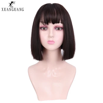 

Synthetic fiber wig short straight bob hairstyle full top fake air bangs with wig