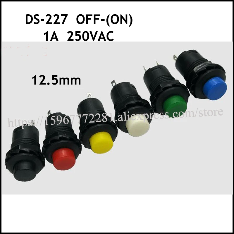 100 шт. Мини кнопочный переключатель DS-227 ВЫКЛ.-(вкл.) 1A250VAC 12 мм кулисный переключатель красный желтый синий зеленый черный белый круглый тумблер