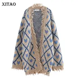 XITAO вязаный винтажный свитер новый женский с кисточками с узором «ромбиками» Корея Мода 2019 осень индивидуальный Hairline свитер GCC1181