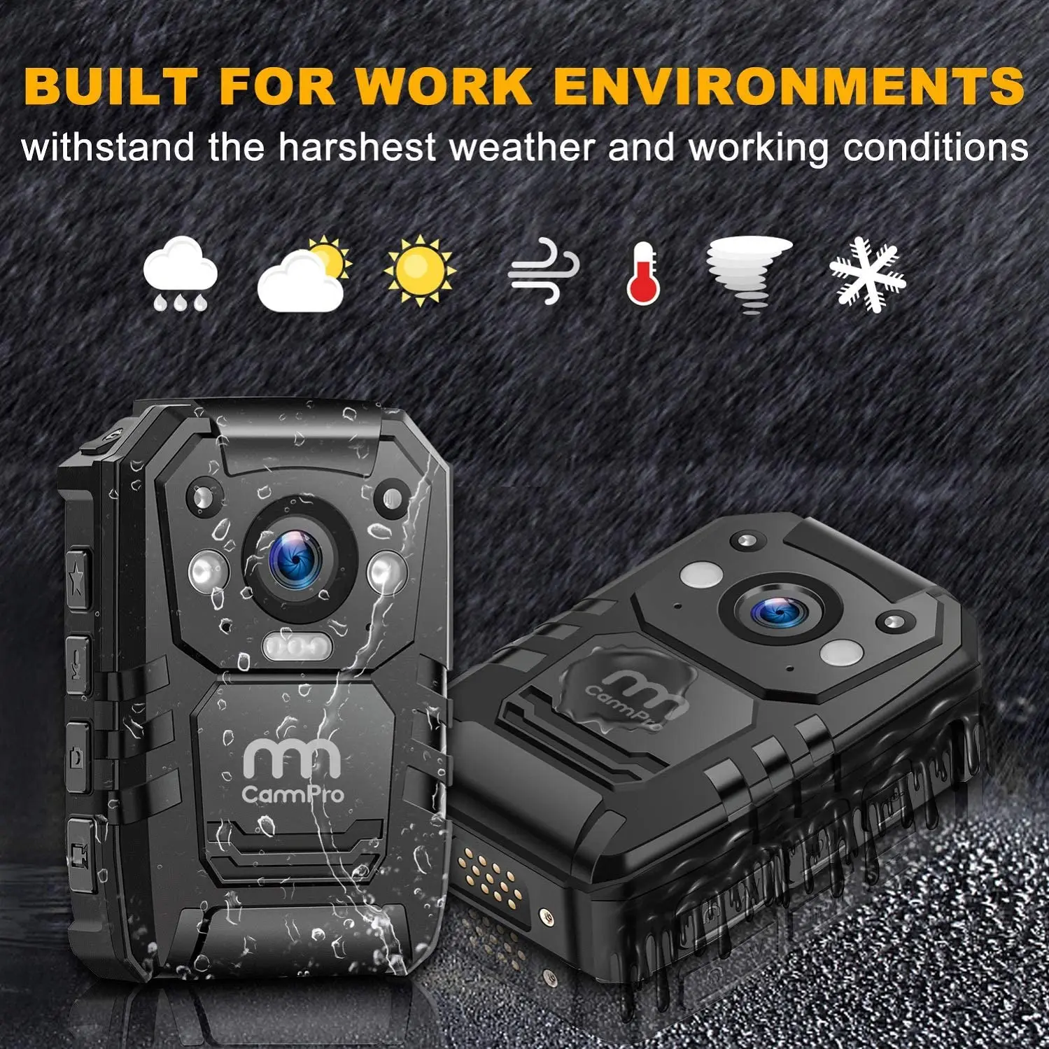 Полицейская инфракрасная камера для тела CammPro i826 1296P HD 128 ГБ IP66 Водонепроницаемая