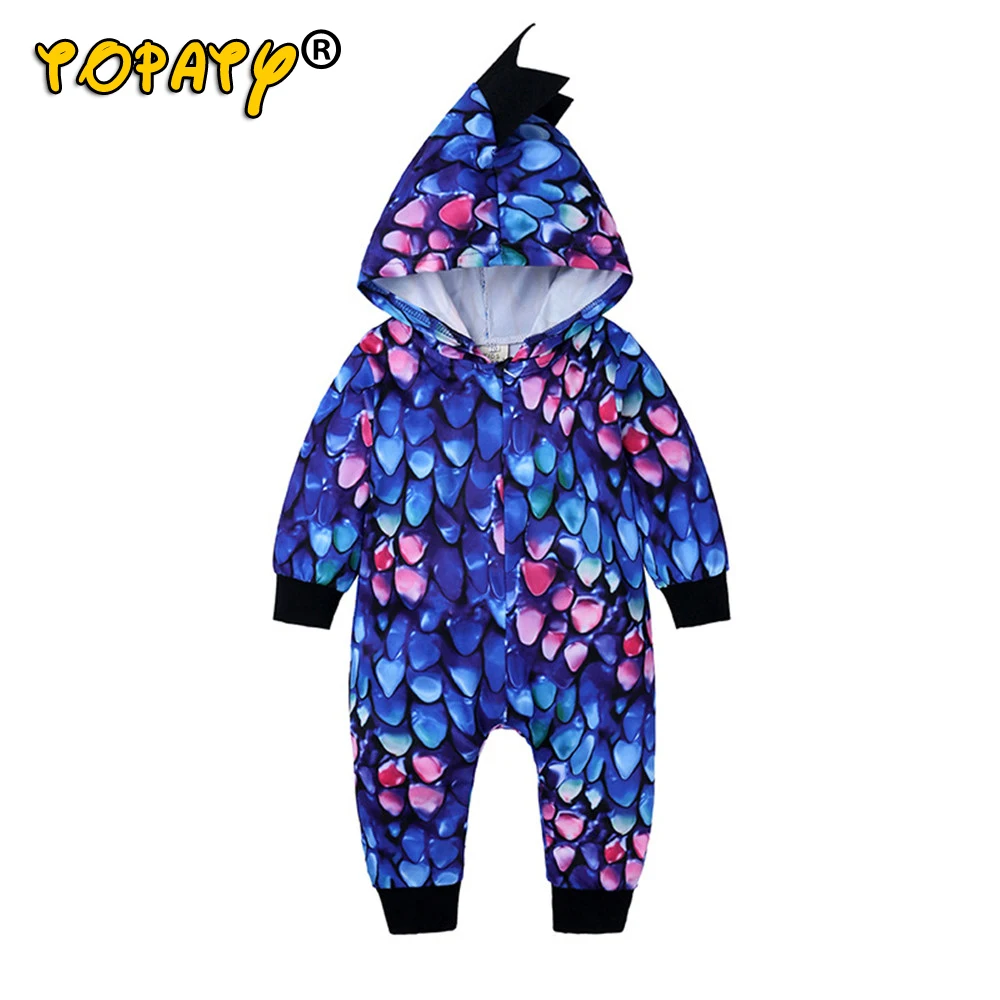 Для новорожденных, для маленьких мальчиков комбинезон куртка с капюшоном "Динозаврик" Модный, стильный Детский комбинезон для девочек, цельнокроеные Костюмы детская одежда