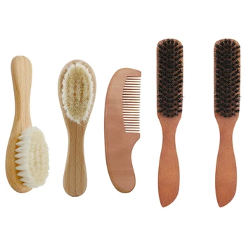 

1 Set 15 x 4 x 3Cm+14.7 x 4.2 x 1Cm Comb Hair Brush Baby Kit & 2Pcs 21.5 x 3.4Cm Combs Natural Wild Boar Bristles Tools