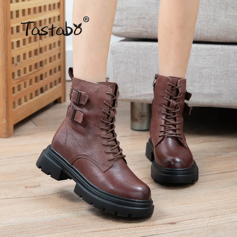 Botas para mujer de media pantorrilla de tacón bajo con remaches, zapatos de otoño, remaches de cuero, a la moda, para invierno, A2831