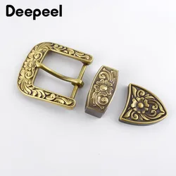 Deepeel 1 conjunto (3 peças) 35/40mm latão sólido esculpido de alta qualidade pino cinto fivela cabeça jeans acessório diy couro artesanato decoração de hardware