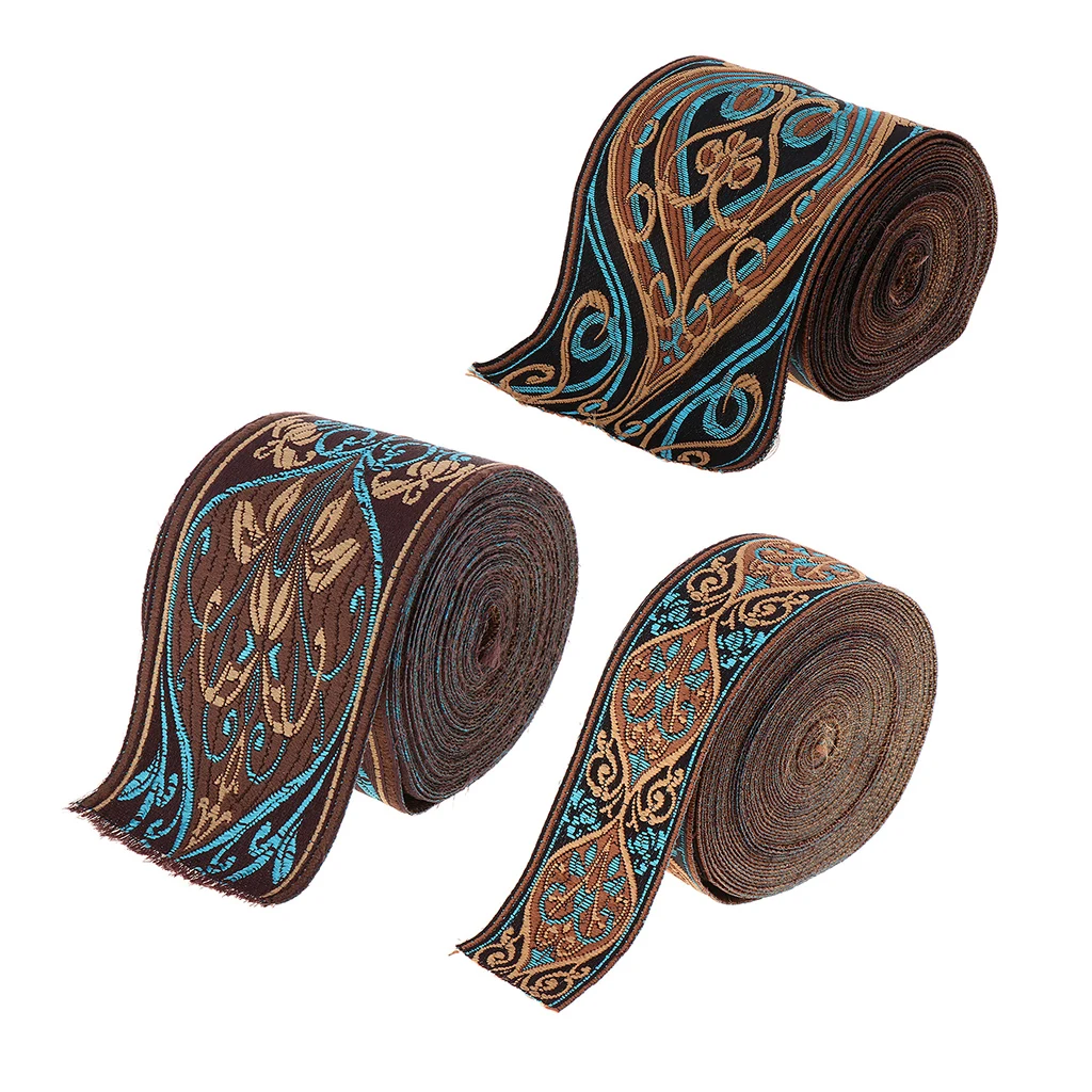 5 Meters Vintage Sari Jacquard Ribbon Trim Tape Border for Sewing Quilting Bridal Costumes Drapery Home Decoration, Blue
