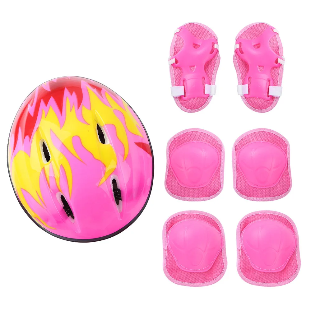 7Pcs Kids Helmet Bicycle Safety Protective Gear Outfit Knee Wrist Guard Elbow Pad Set for Skateboard Roller Skating Cycling