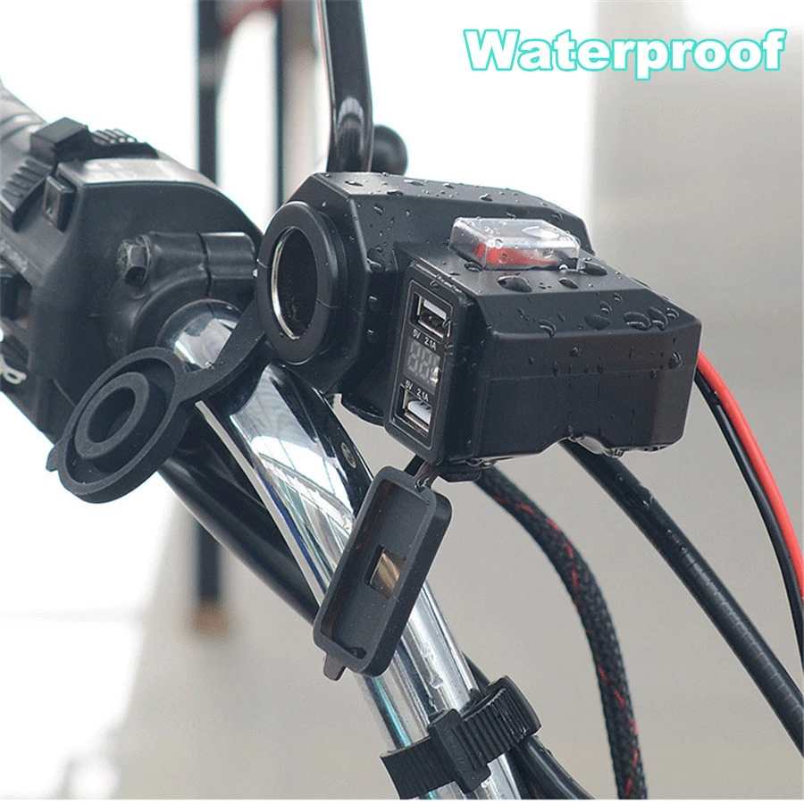 

Motorcycle USB Socket Dual USB Port for Phone GPS Motorbike Handlebar Charger 2.1A & 2.1A Power Socket Power Supply Waterproof