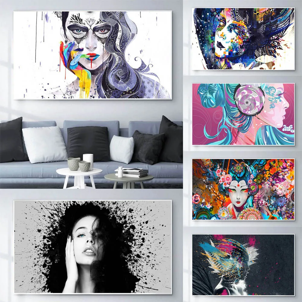 

Figure Canvas Painting Black and White Abstract Goddess Art Canvas Drawing Living Room Corridor Office Home Decoration Mural